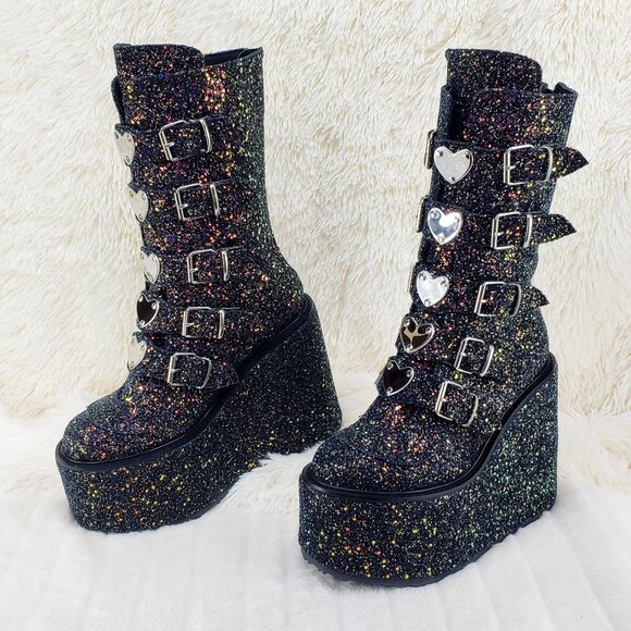 Cyber Gothic Punk Platform Glitter Mid Calf Boots